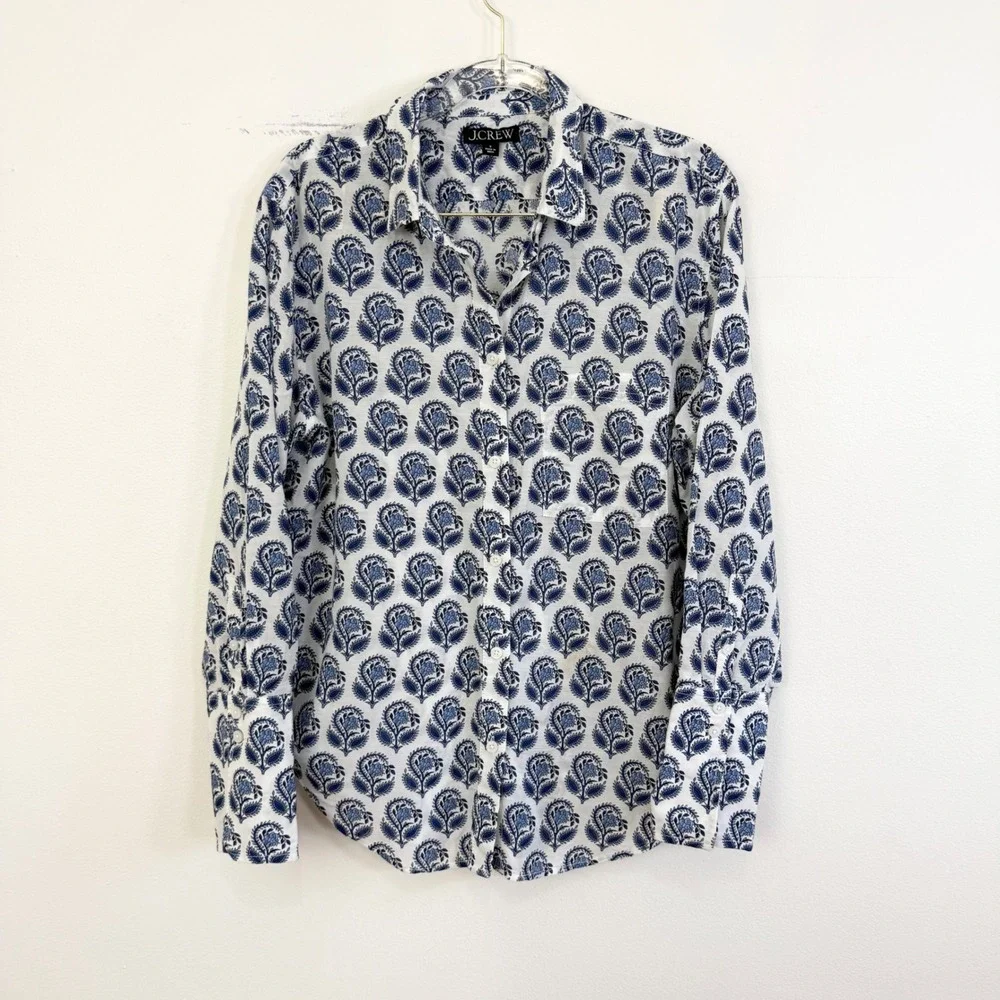 J.Crew Garçon Cotton Voile Shirt Blue Bouquet Block Print Size 8